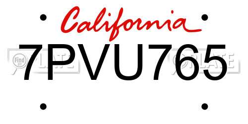 7PVU765 California License Plate