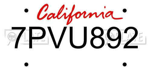 7PVU892 California License Plate