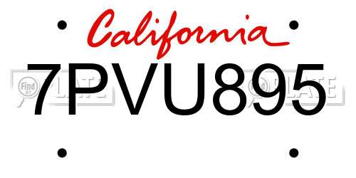 7PVU895 California License Plate