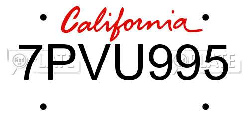 7PVU995 California License Plate