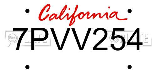 7PVV254 California License Plate