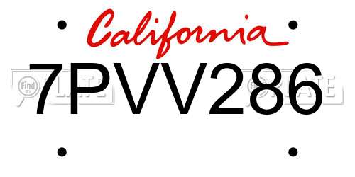 7PVV286 California License Plate