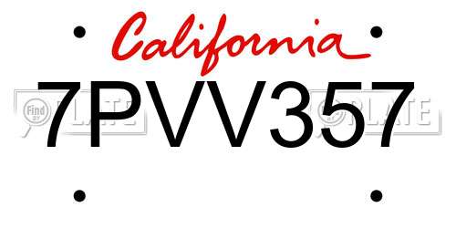 7PVV357 California License Plate