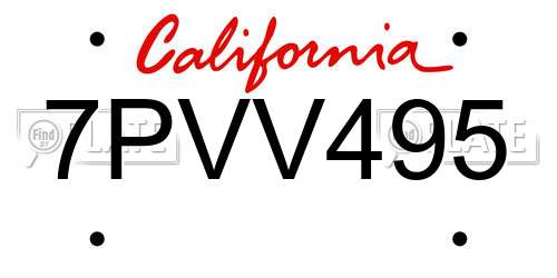 7PVV495 California License Plate