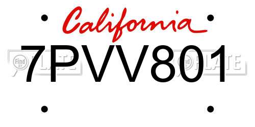 7PVV801 California License Plate