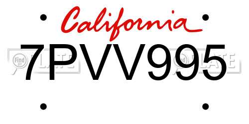 7PVV995 California License Plate