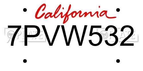 7PVW532 California License Plate