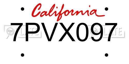 7PVX097 California License Plate