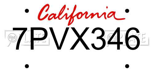 7PVX346 California License Plate