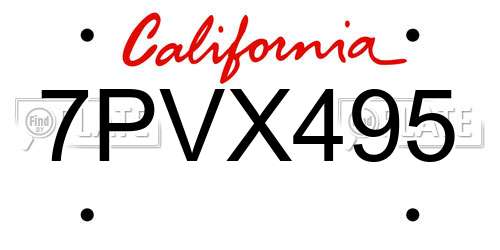 7PVX495 California License Plate