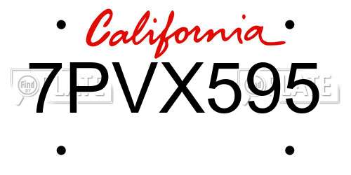 7PVX595 California License Plate