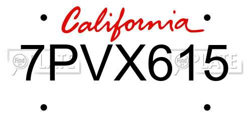 7PVX615 California License Plate