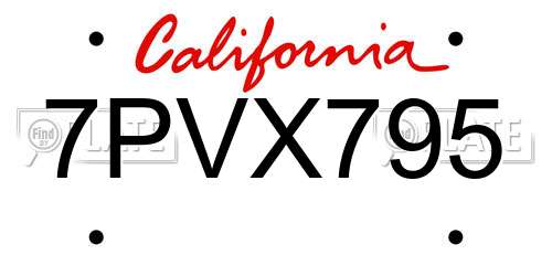 7PVX795 California License Plate