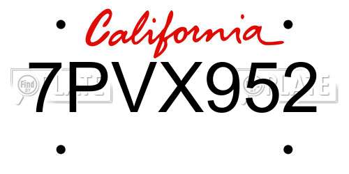 7PVX952 California License Plate