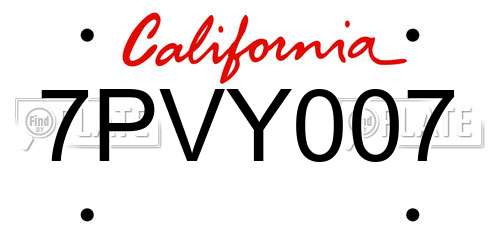 7PVY007 California License Plate