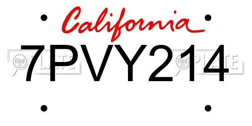 7PVY214 California License Plate