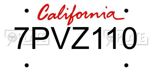 7PVZ110 California License Plate