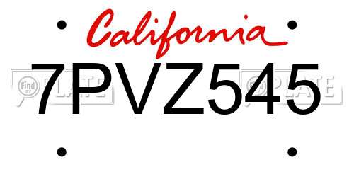7PVZ545 California License Plate