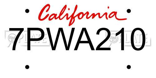 7PWA210 California License Plate
