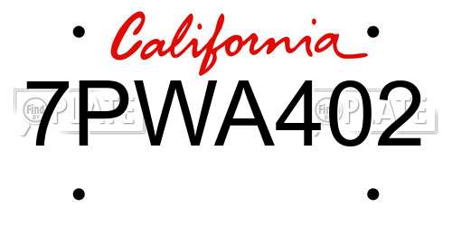 7PWA402 California License Plate