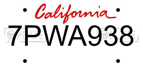7PWA938 California License Plate