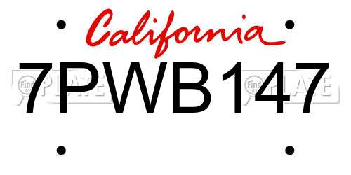 7PWB147 California License Plate