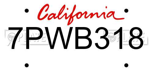 7PWB318 California License Plate