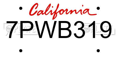 7PWB319 California License Plate