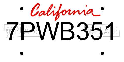 7PWB351 California License Plate