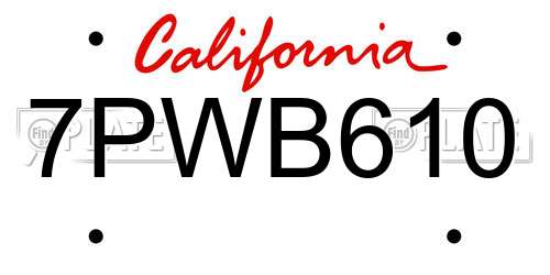 7PWB610 California License Plate