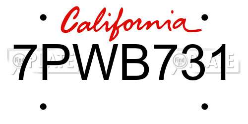 7PWB731 California License Plate