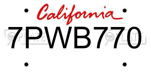 7PWB770 California License Plate