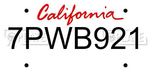 7PWB921 California License Plate