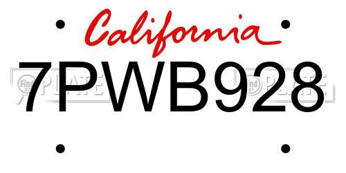 7PWB928 California License Plate