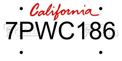 7PWC186 California License Plate
