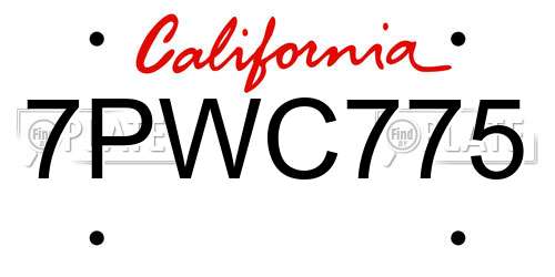 7PWC775 California License Plate