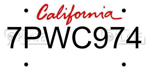 7PWC974 California License Plate