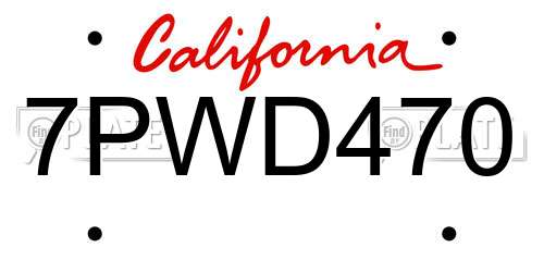 7PWD470 California License Plate