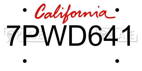 7PWD641 California License Plate