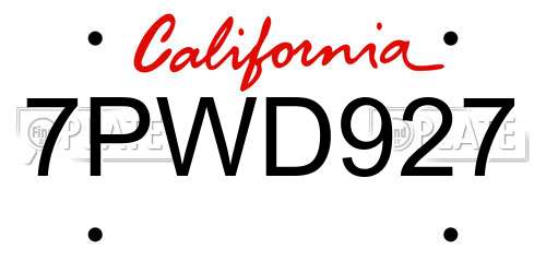 7PWD927 California License Plate