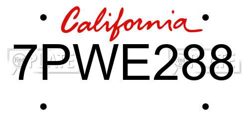 7PWE288 California License Plate