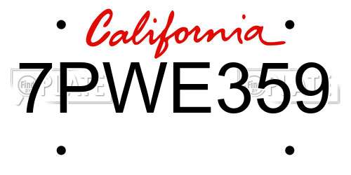 7PWE359 California License Plate