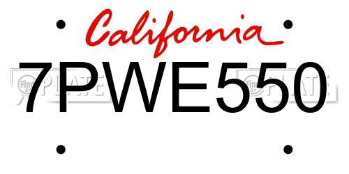7PWE550 California License Plate