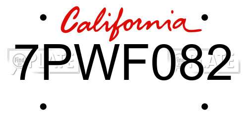 7PWF082 California License Plate