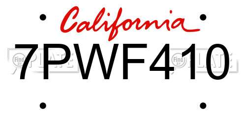 7PWF410 California License Plate
