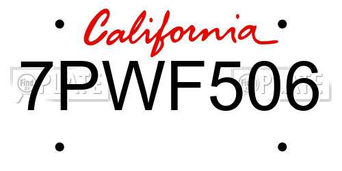 7PWF506 California License Plate