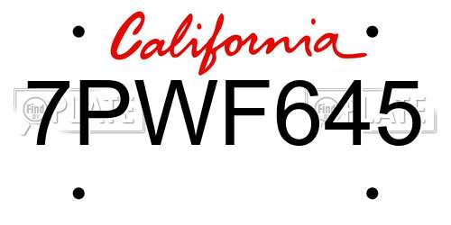 7PWF645 California License Plate
