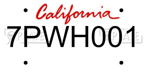 7PWH001 California License Plate