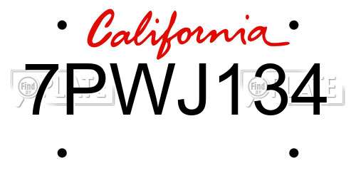 7PWJ134 California License Plate