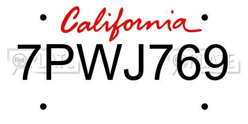 7PWJ769 California License Plate